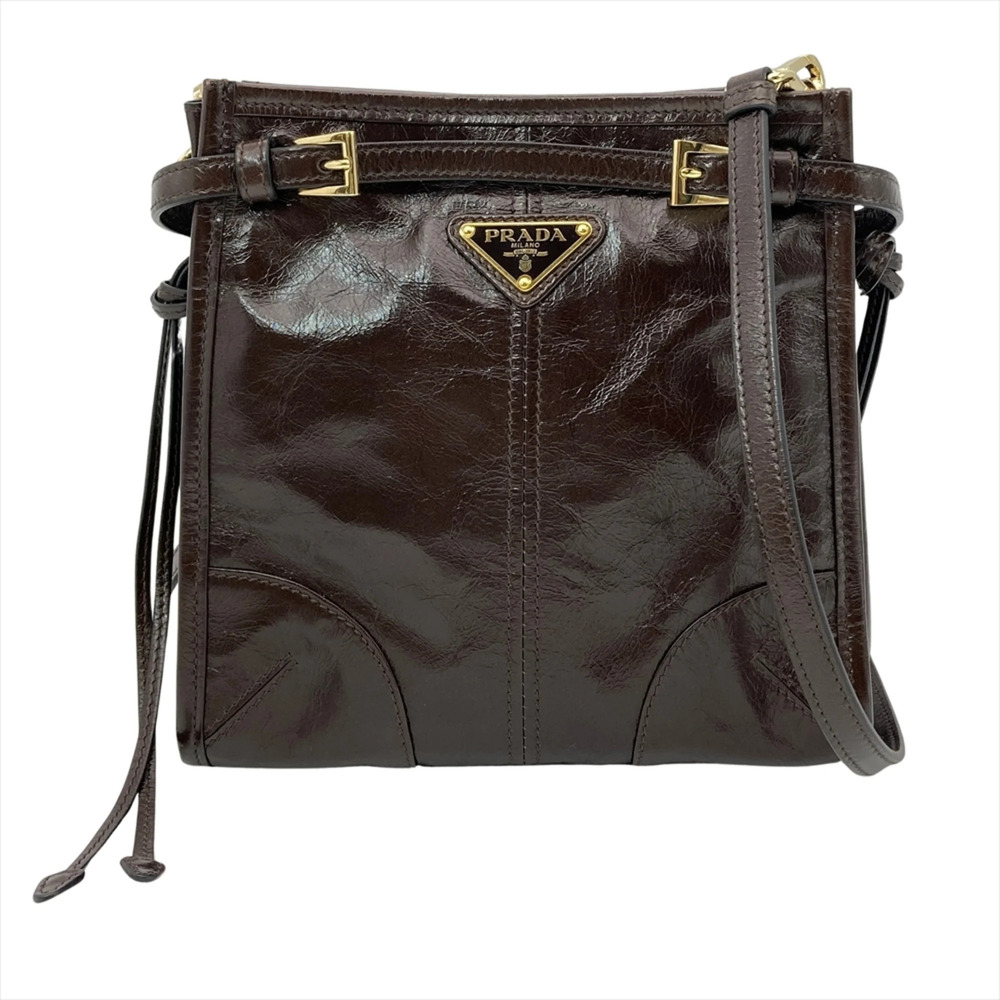 Prada Bonnie Mini Shoulder Bag, 2-Way, Leather, 1BH229 2CYR, Dark Brown